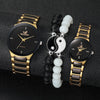 4Pcs/Set Couple'S Watches Fashion Rhinestone Women Quartz Watch Stainless Steel Band Men Wristwatches Bracelets Set