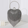 Rhinestone Evening Bag Heart Pattern Silver Handbag Womens Diamond Tassel Banquet Clutch and Purse Wedding Bridal Prom Wallets