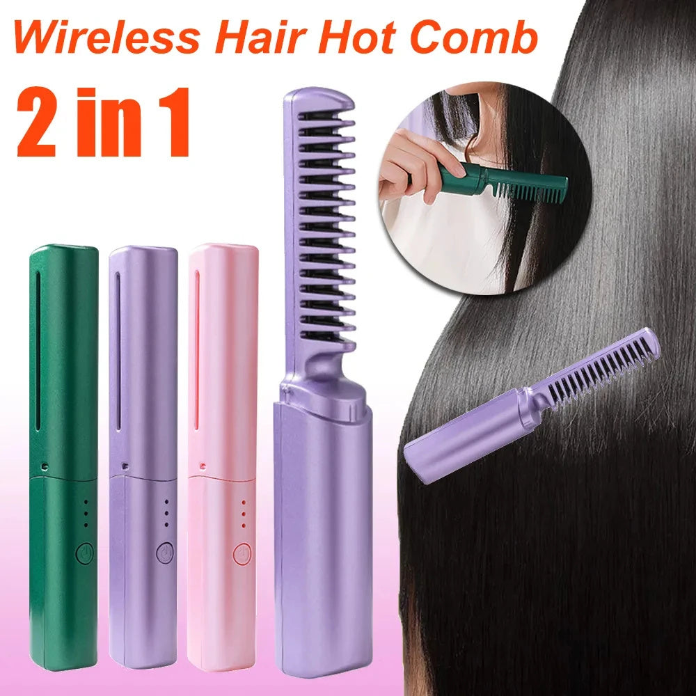 2-in-1 Hair Styling Brush – Straighten & Curl with Ionic Heat