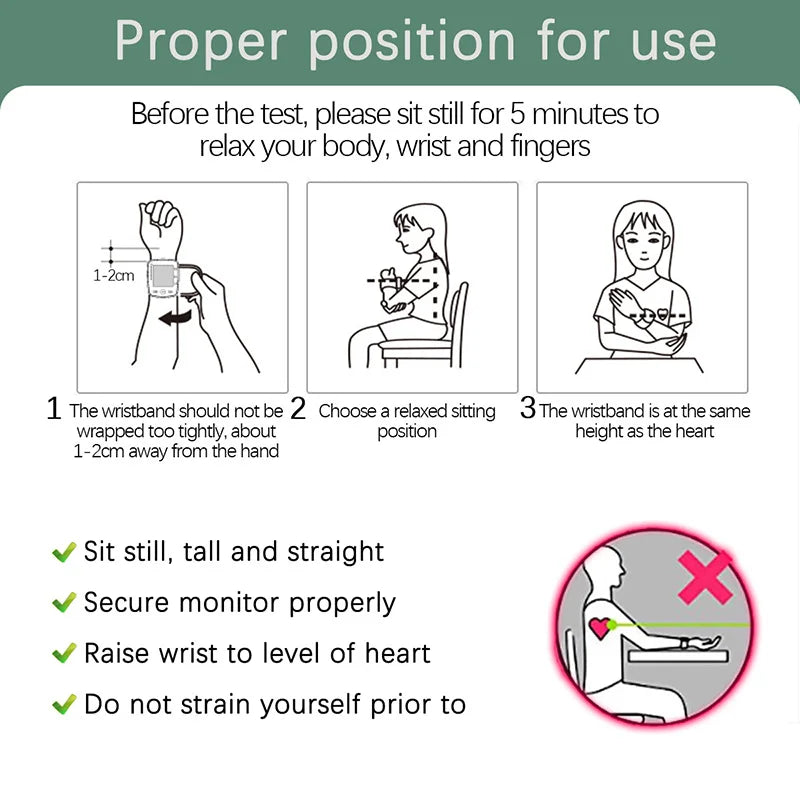 Smart Wrist BP Monitor – LCD Display & Voice Function