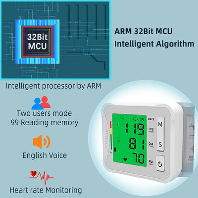 Smart Wrist BP Monitor – LCD Display & Voice Function