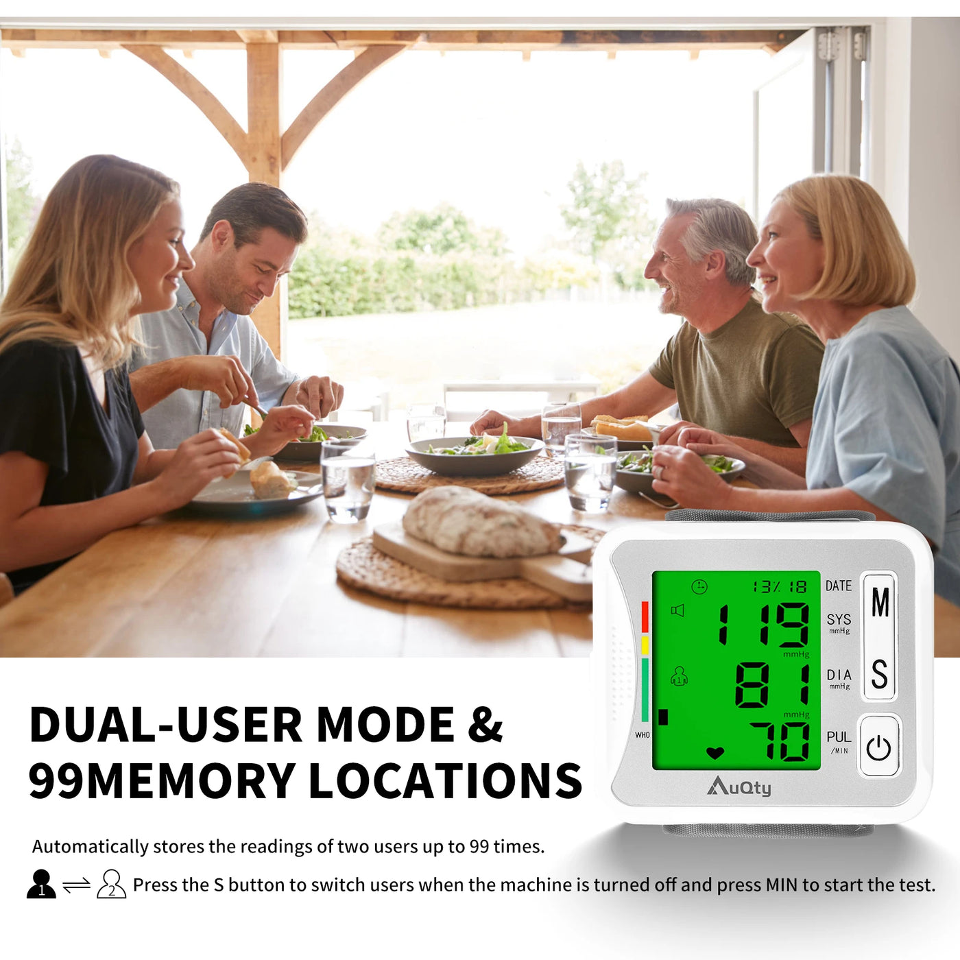 Smart Wrist BP Monitor – LCD Display & Voice Function