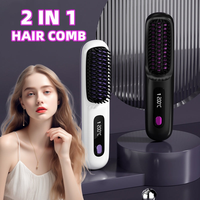 2-in-1 Hot Brush – Wireless Hair Straightener & Curler